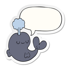 cute cartoon whale and speech bubble sticker