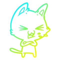 cold gradient line drawing cartoon cat hissing