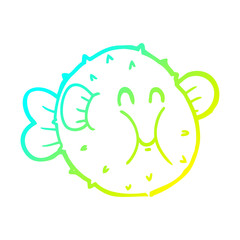 cold gradient line drawing cartoon puffer fish