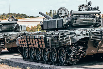 Battle column of T-72 tanks
