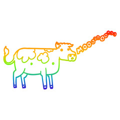 rainbow gradient line drawing cartoon cow