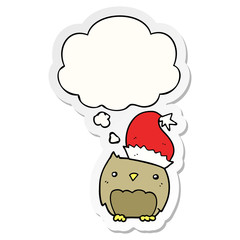 cute christmas owl and thought bubble as a printed sticker