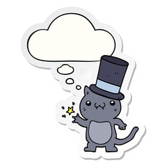 cartoon cat wearing top hat and thought bubble as a printed sticker