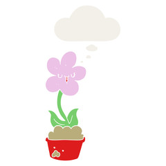 cute cartoon flower and thought bubble in retro style