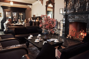 Ordinary day for these people. Family friends having nice time in beautiful luxury modern restaurant