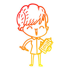 warm gradient line drawing cartoon laughing woman