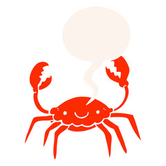 cartoon crab and speech bubble in retro style