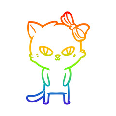 rainbow gradient line drawing cute cartoon cat