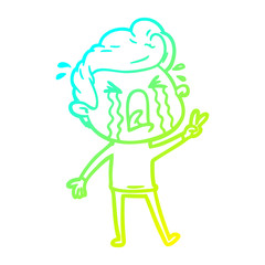 cold gradient line drawing cartoon crying man