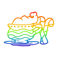 rainbow gradient line drawing christmas cocoa with candy canes