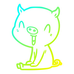 cold gradient line drawing happy cartoon pig sitting