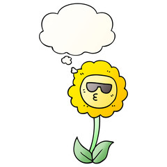 cartoon flower and thought bubble in smooth gradient style