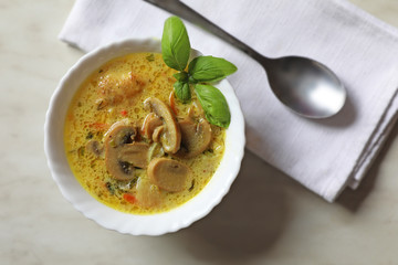 Chicken in mushroom sauce on a plate
