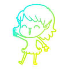 cold gradient line drawing cartoon elf girl