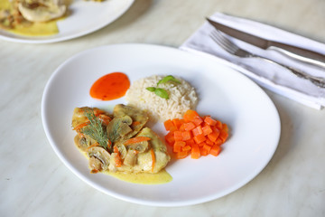Chicken in mushroom sauce on a plate