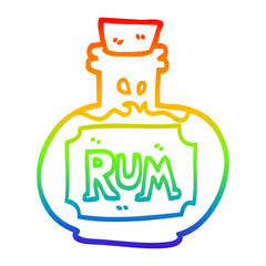 rainbow gradient line drawing cartoon old bottle of rum