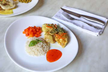 Chicken in mushroom sauce on a plate