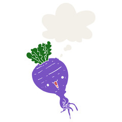 cartoon turnip and thought bubble in retro style