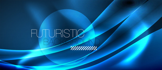 Neon glowing lines, magic energy space light concept, abstract background wallpaper design