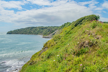 Fototapeta premium The colourful curving summer coast at Peveril Point,Swanage,England