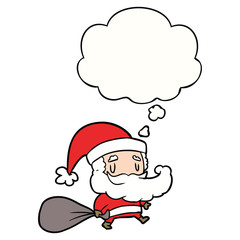 cartoon santa claus with sack and thought bubble