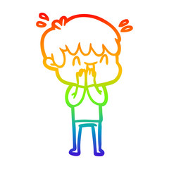 rainbow gradient line drawing cartoon laughing boy