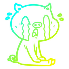 cold gradient line drawing crying pig cartoon