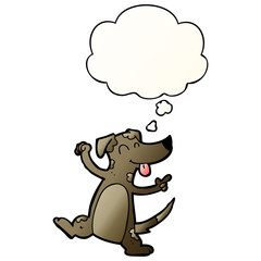 cartoon dancing dog and thought bubble in smooth gradient style