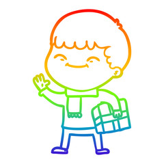 rainbow gradient line drawing cartoon happy boy
