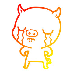 warm gradient line drawing cartoon pig crying