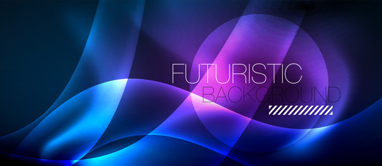 Neon glowing lines, magic energy space light concept, abstract background wallpaper design