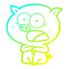 cold gradient line drawing shocked cartoon pig sitting down