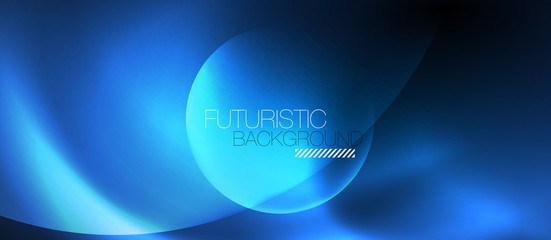 Blue neon bubbles and circles abstract background, futuristic magic techno design
