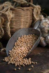 Chickpeas on the wooden table