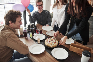 Everyone will get his slice. One of employees have birthday today. Friendly coworkers decided to make surprise for her