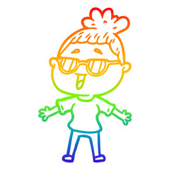 Fototapeta premium rainbow gradient line drawing cartoon happy woman wearing spectacles
