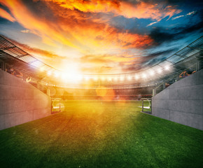 Soccer stadium seen by the exit of the locker room tunnel © alphaspirit