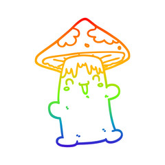 rainbow gradient line drawing cartoon mushroom character