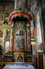 Fototapeta na wymiar The interior of the chapel in Krusedol Monastery in Fruska Gora National Park