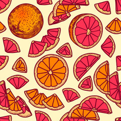 Mandarin and grapefruit marmalade slices color seamless pattern