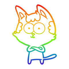 rainbow gradient line drawing happy cartoon cat