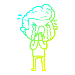 cold gradient line drawing cartoon crying man