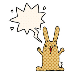 cartoon rabbit and speech bubble in comic book style