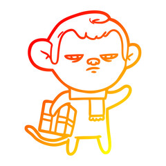 warm gradient line drawing cartoon monkey
