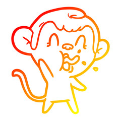 warm gradient line drawing crazy cartoon monkey