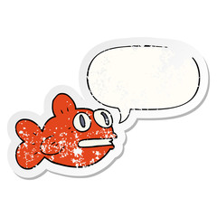 cartoon fish and speech bubble distressed sticker