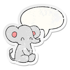 cute cartoon elephant and speech bubble distressed sticker