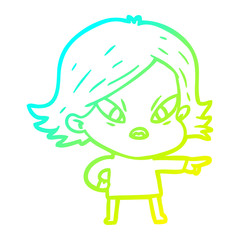 cold gradient line drawing cartoon stressed woman
