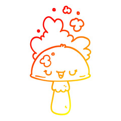 warm gradient line drawing cartoon mushroom with spoor cloud