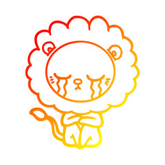 warm gradient line drawing crying cartoon lion